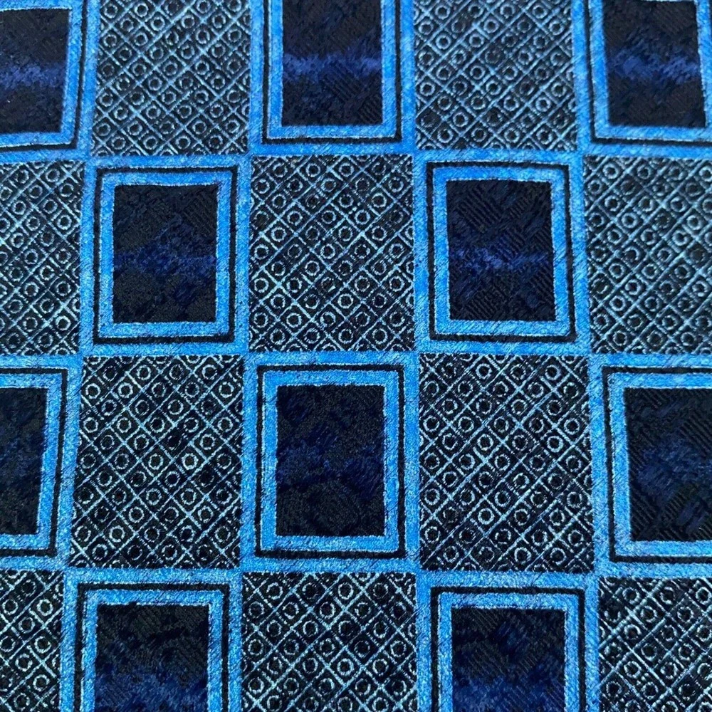 CHARLESTON Tie Rack Mens Blue Geometric 100% Silk Necktie Made in Italy